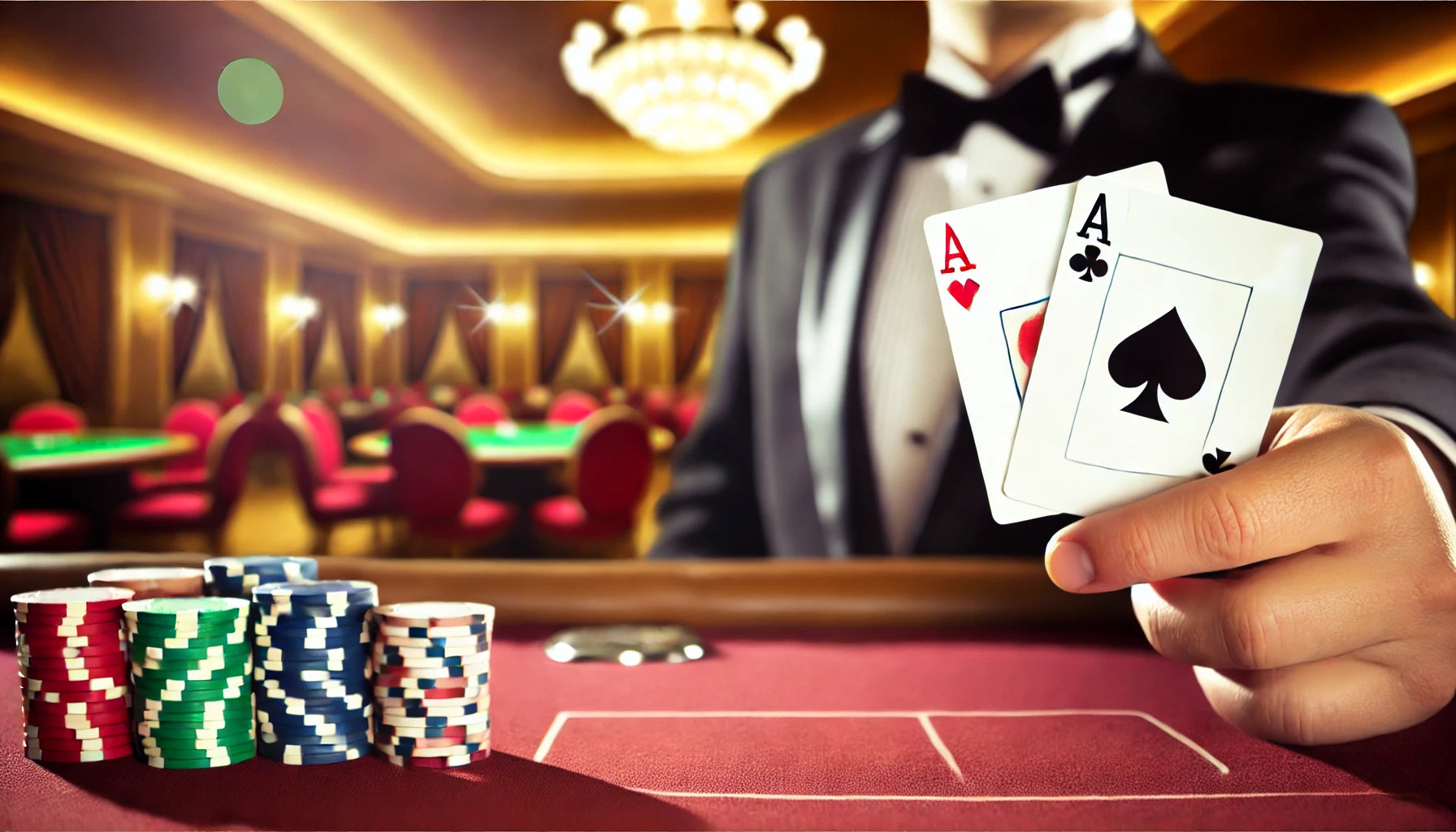 Homme tenant une paire d'as à une table de poker