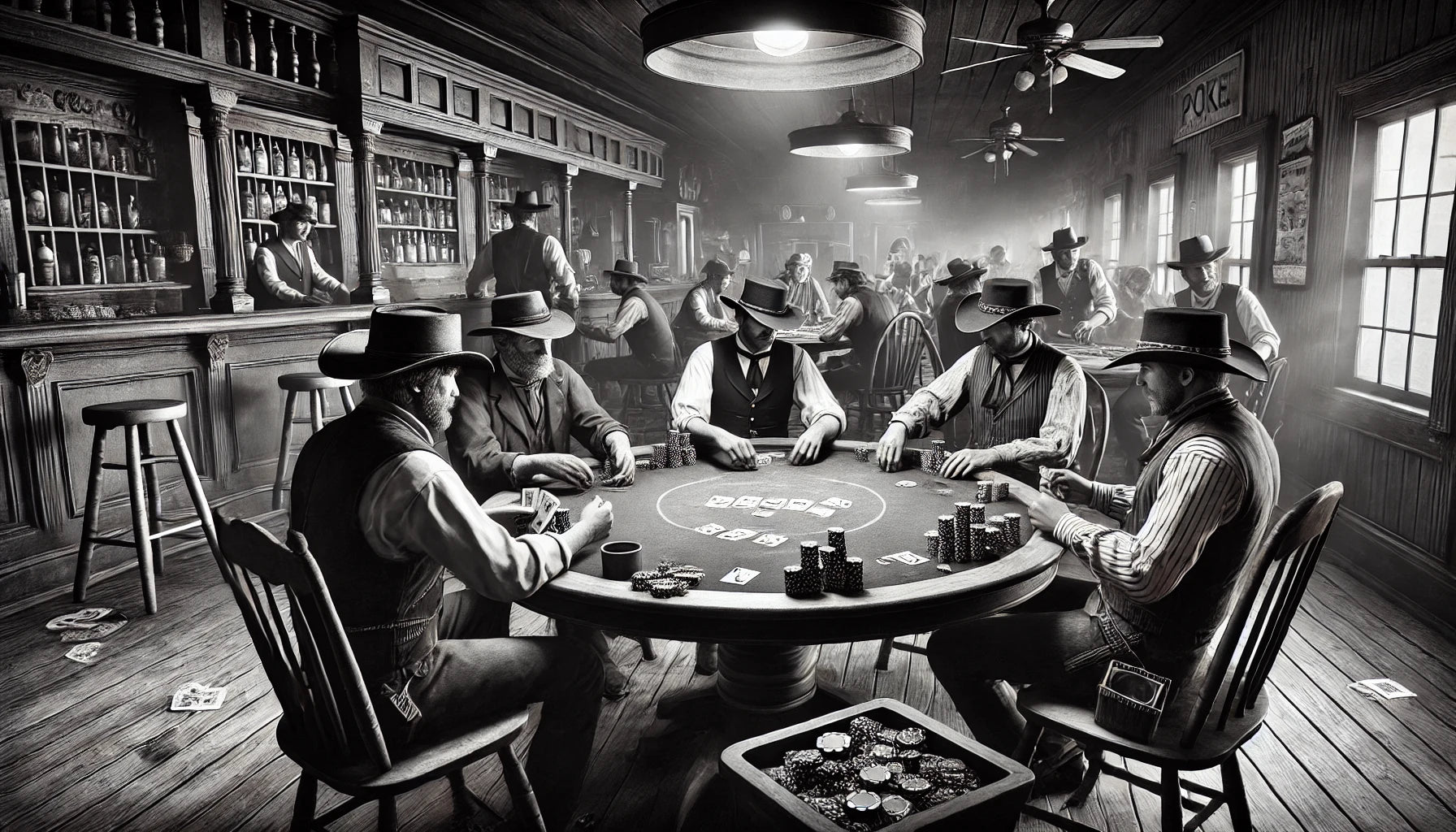 Partie de poker en noir et blanc