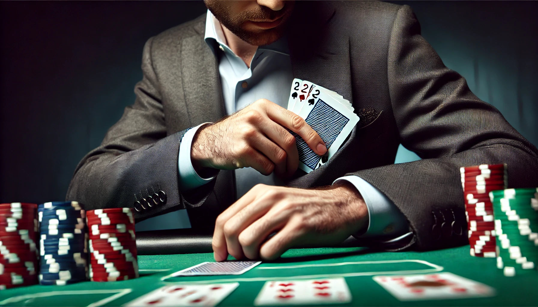 Homme qui cache une carte de poker dans sa poche