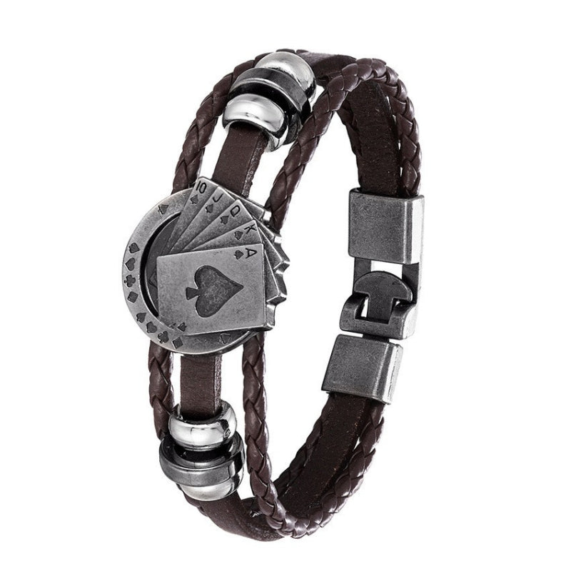 Accessoires poker Bracelet Marron Bracelet Poker <br/> en cuir tressé
