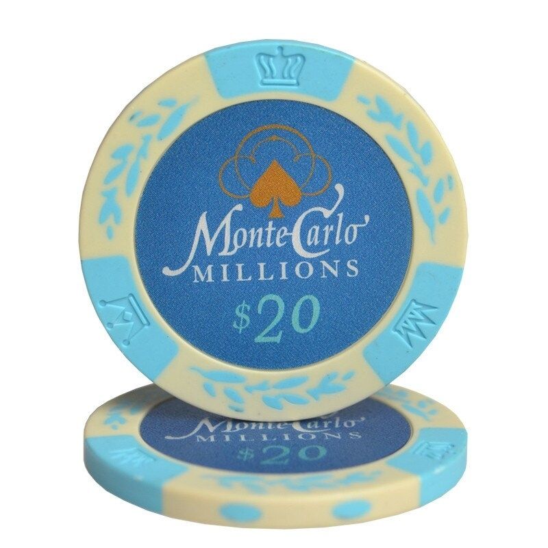 Accessoires poker 0 Jeton bleu ciel 20 Jetons de poker monte carlo
