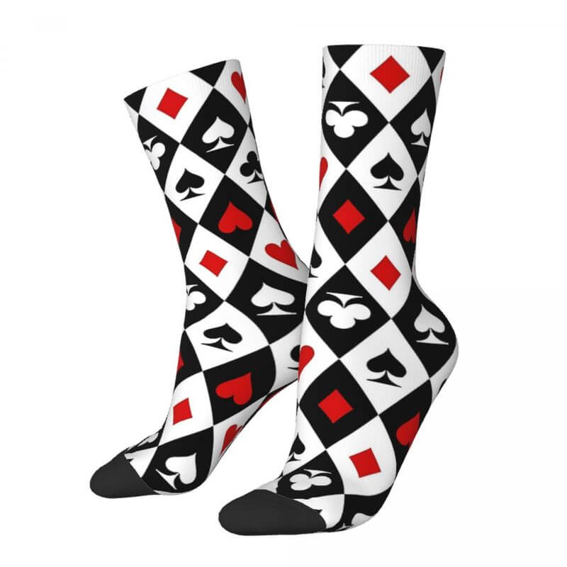 Chaussette de poker sur fond blanc avec des as, des piques, des coeurs et des carreaux
